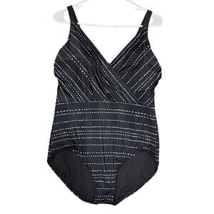 Dreamsuit Swimsuit by Miracle Brands Black and White One Piece Size 16W